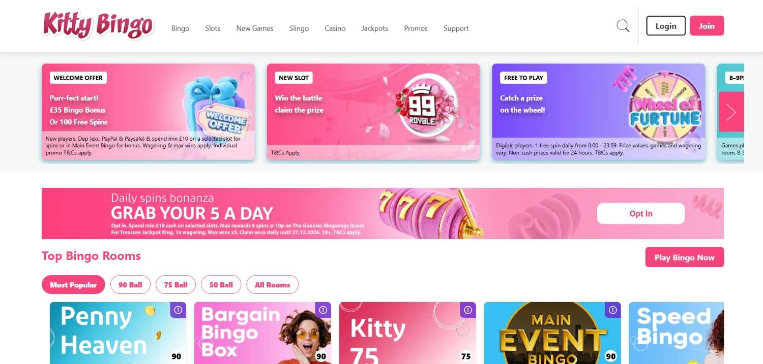 Kitty Bingo homepage