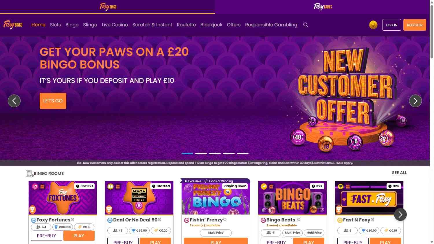 Foxy Bingo homepage
