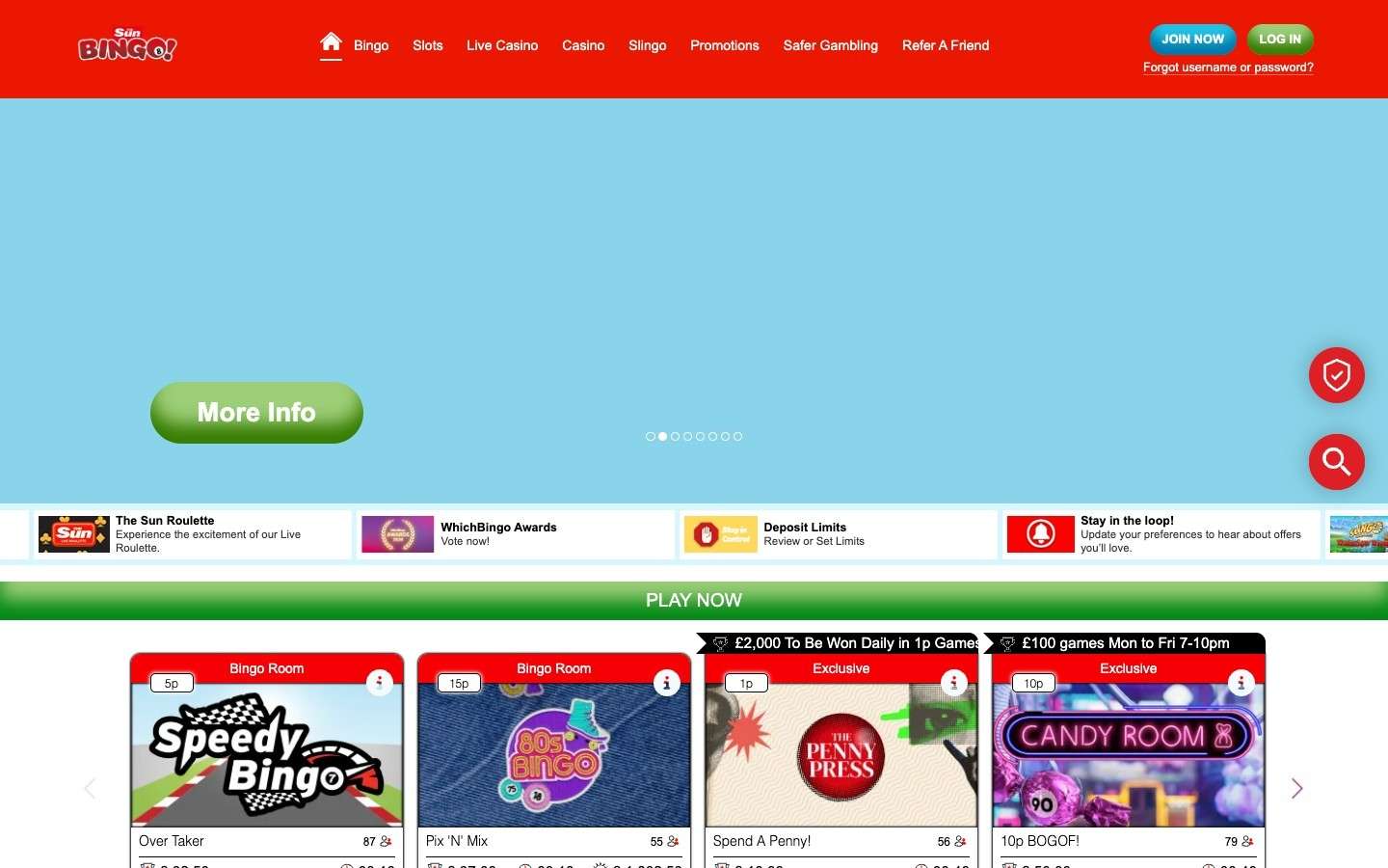 Sun Bingo homepage