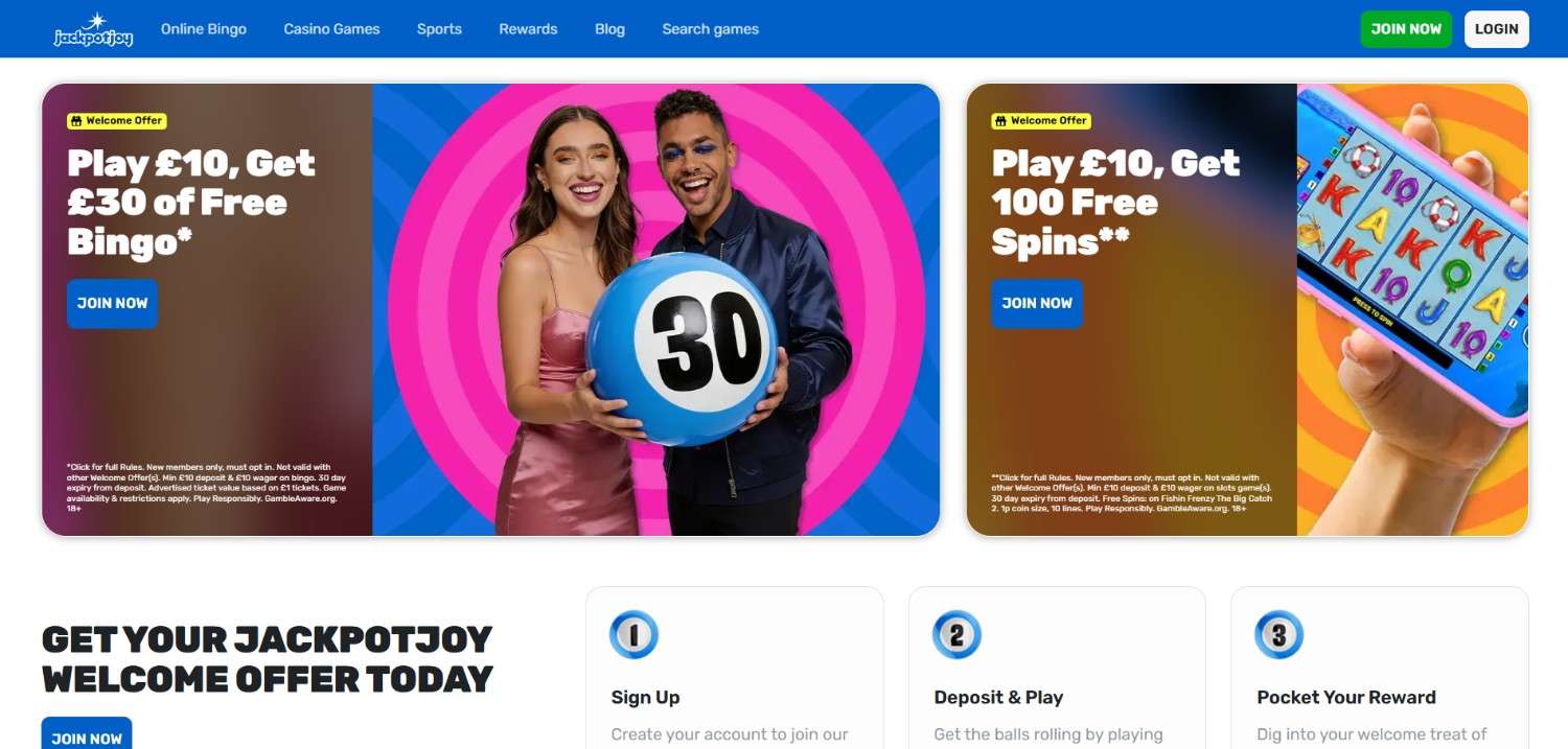 Jackpotjoy homepage