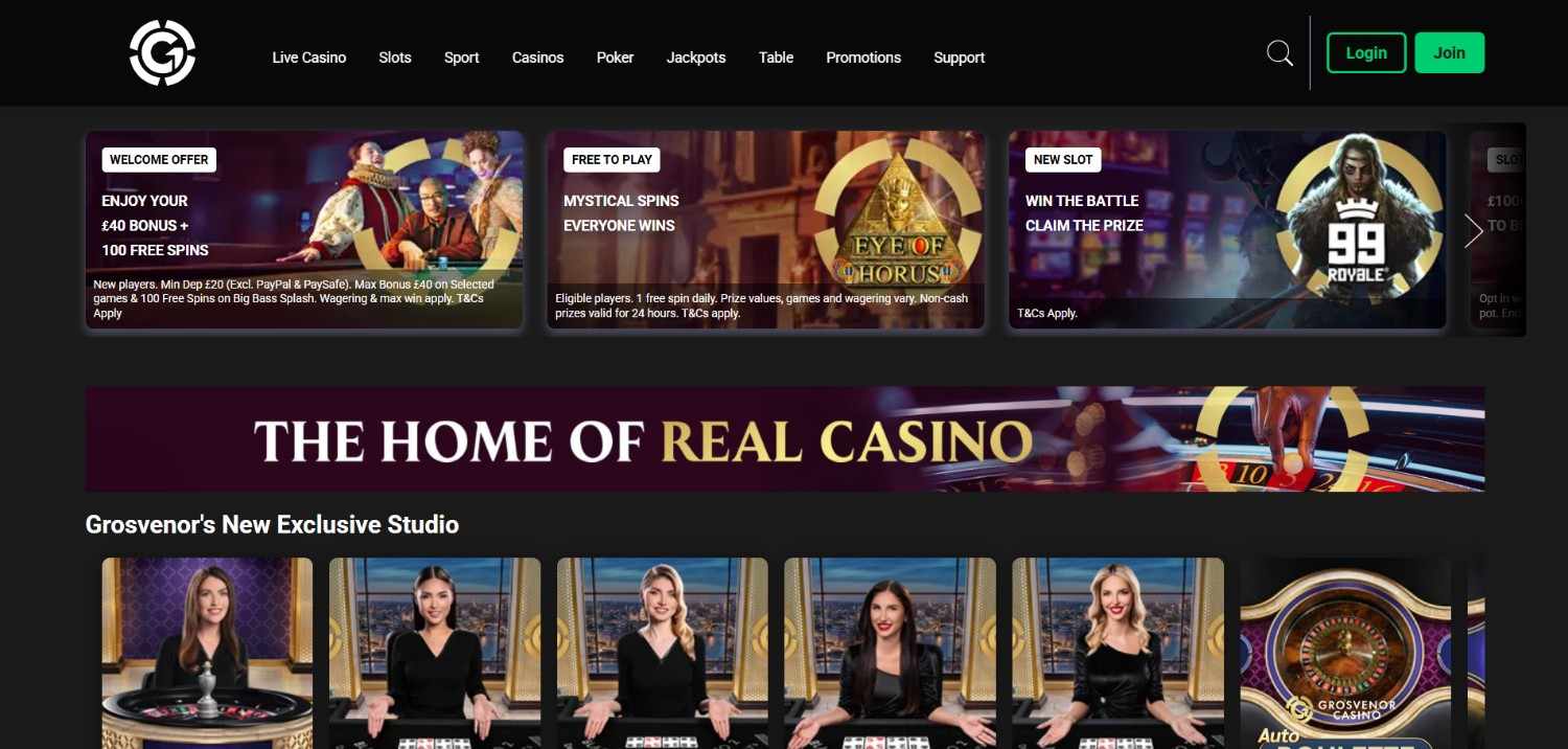 Grosvenor Casinos homepage