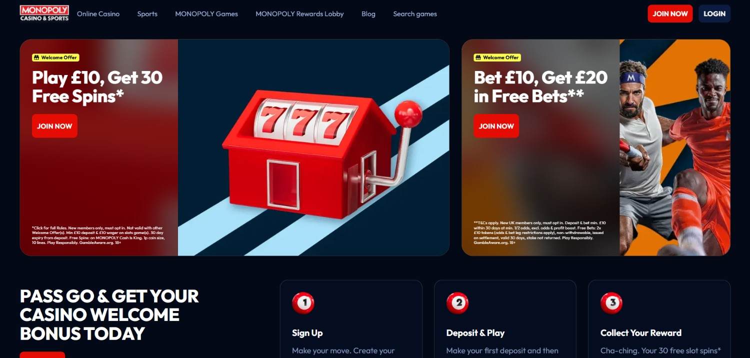 Monopoly Casino homepage
