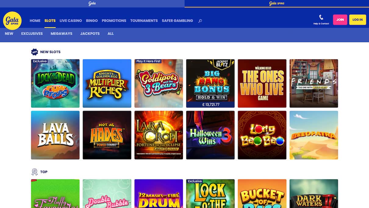 Gala Spins games lobby