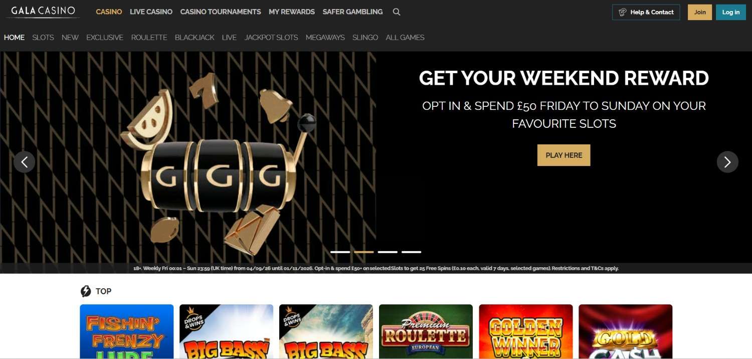 Gala Casino homepage