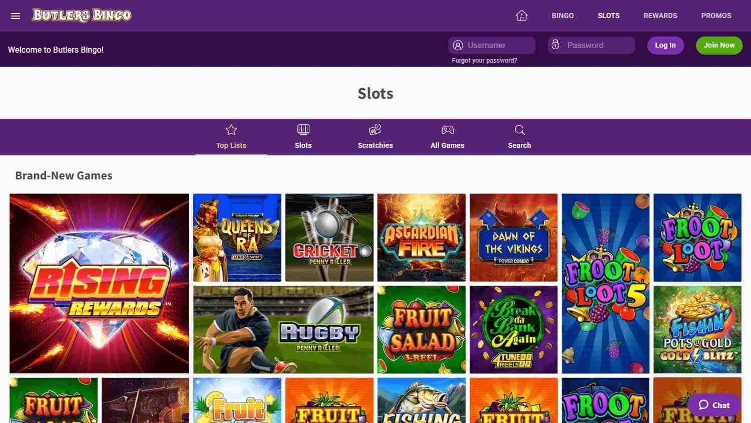 Butlers Bingo slots lobby