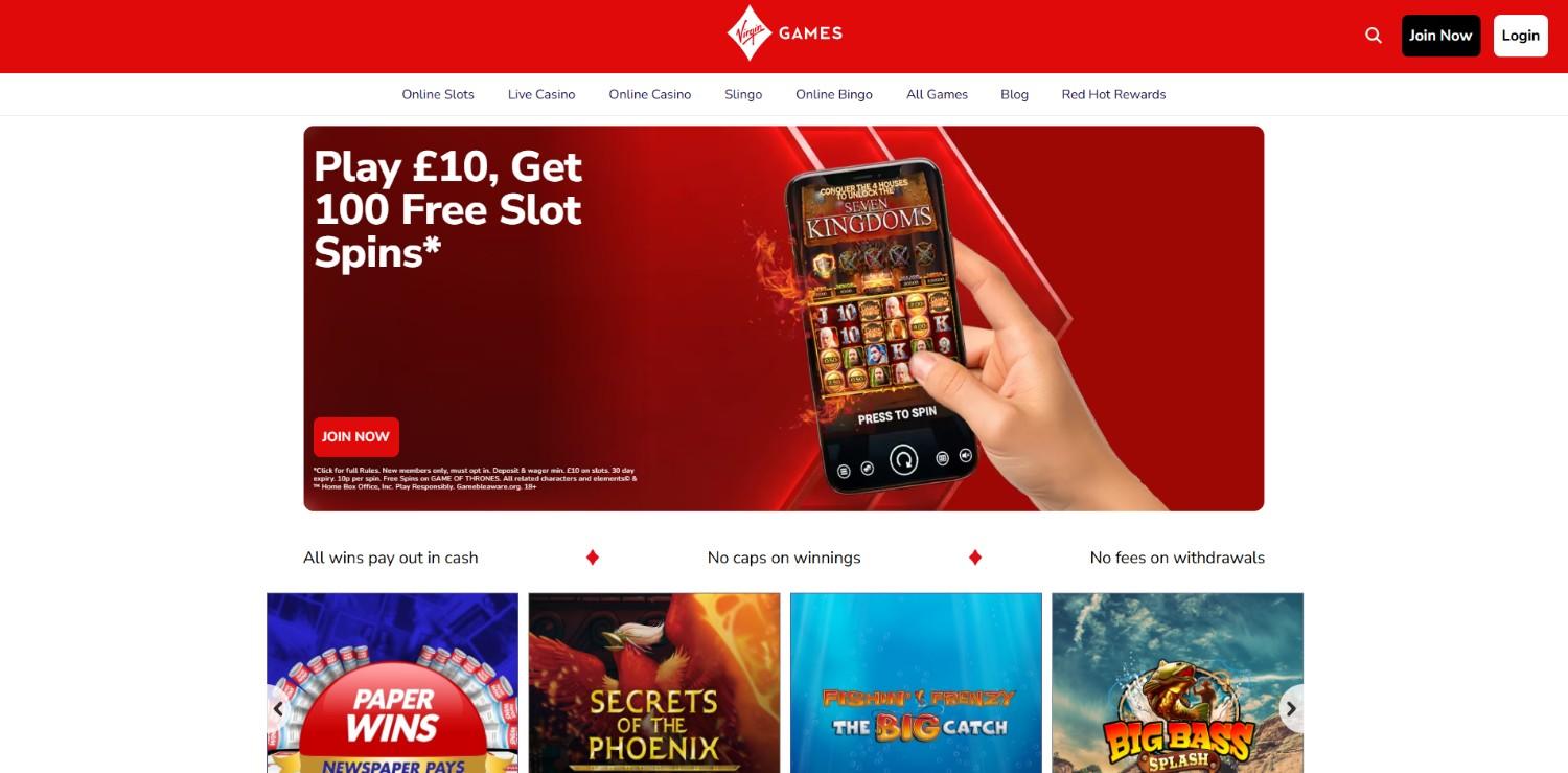 Virgin Games homepage