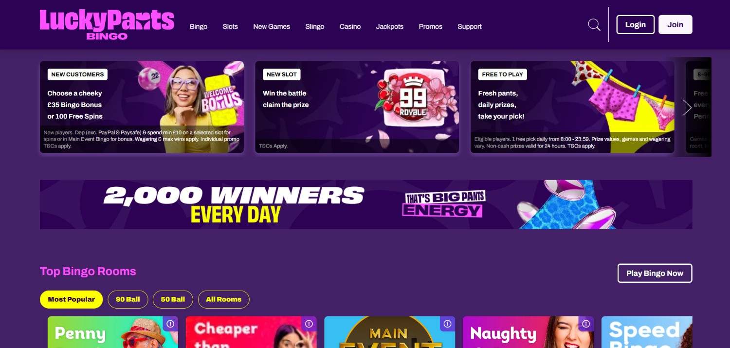 Lucky Pants Bingo homepage