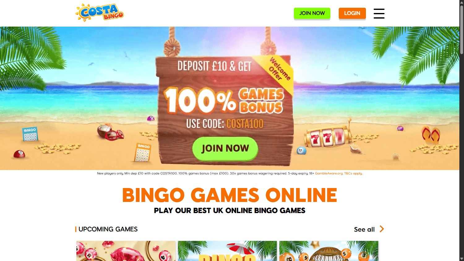 Costa Bingo homepage