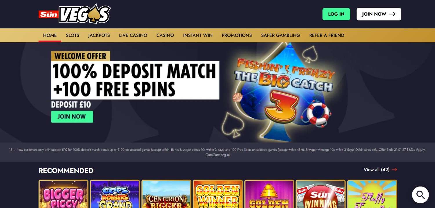 The Sun Vegas homepage