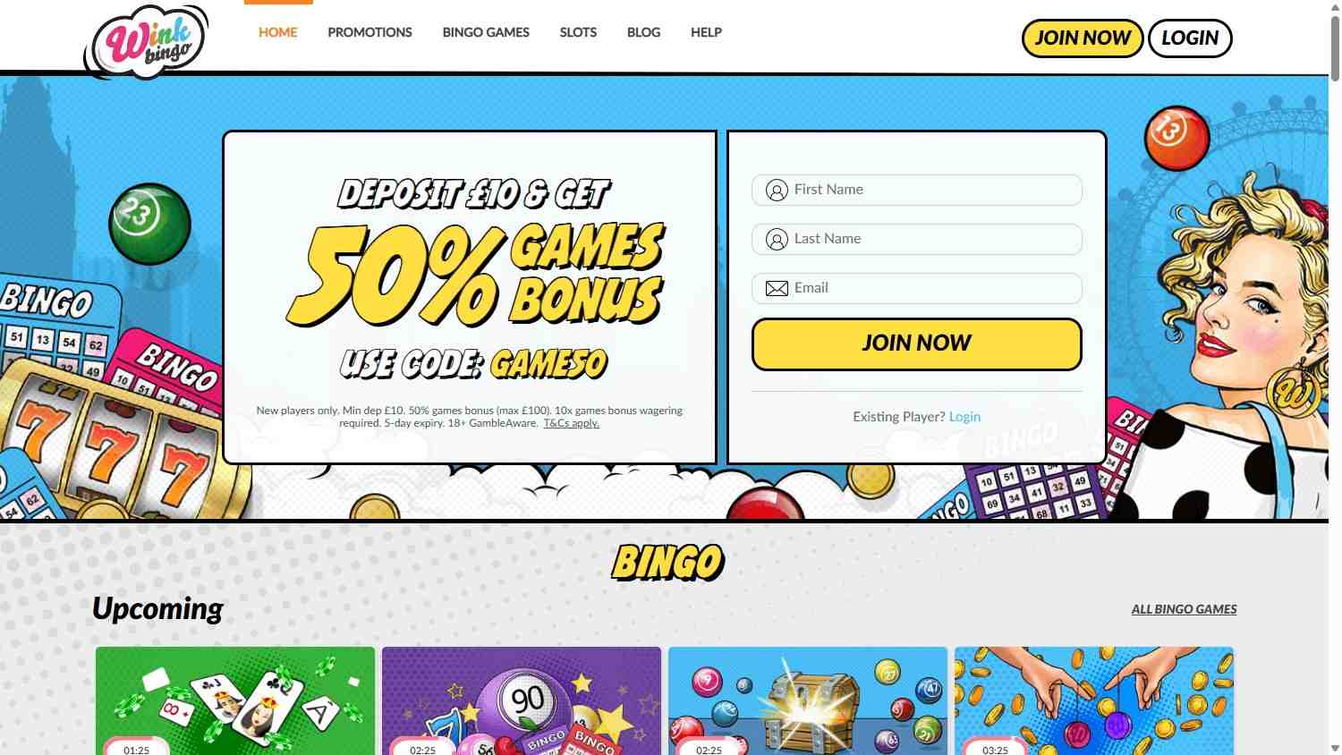 Wink Bingo homepage